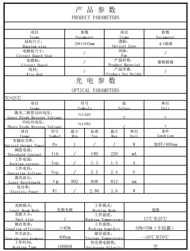 Infrared fiber coupled laser Laser couplé à fibre infrarouge