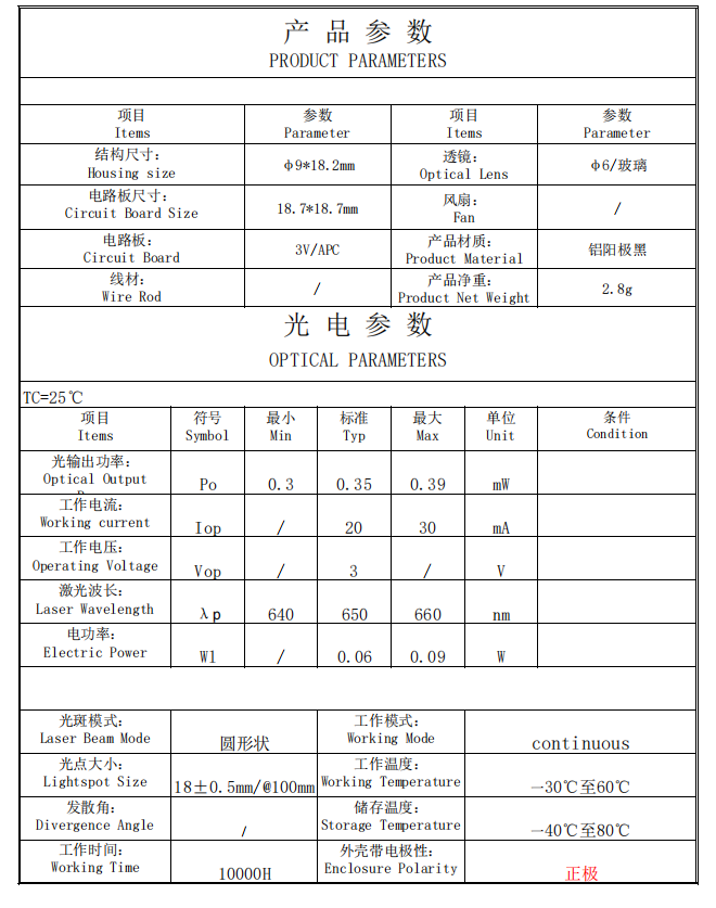 Module laser 650 nm 0,3 mW 